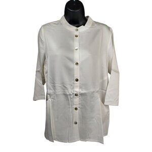 Soft Surroundings Womens White Button-Up 3/4 Sleeve Tunic